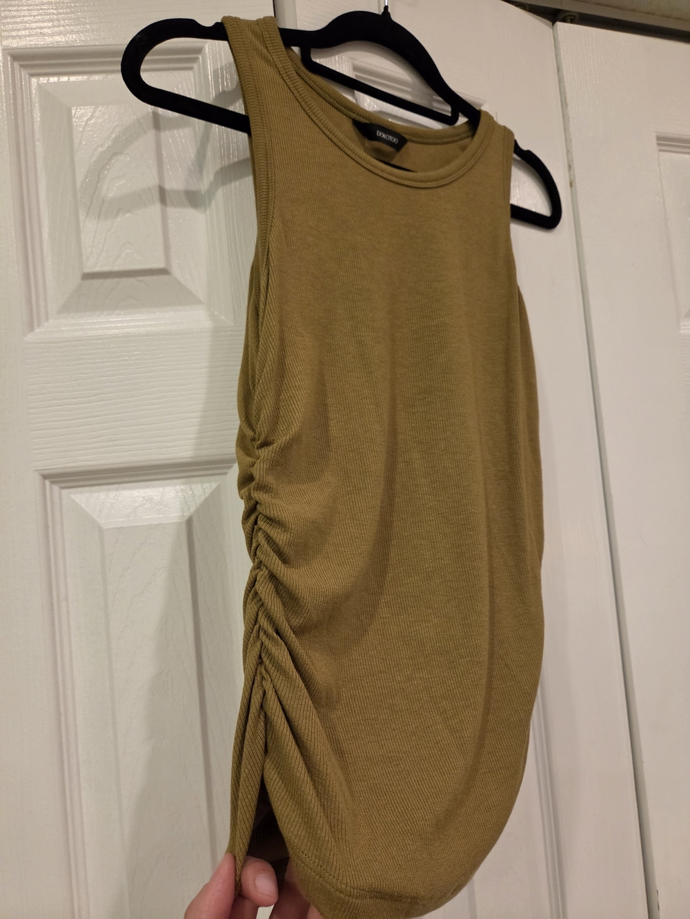 Ribbed Side-Ruched Tank Top - Olive - Picture 3 of 7